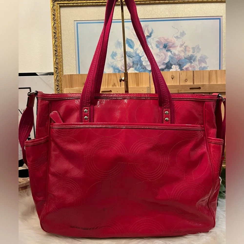 Coach Magenta Pink Stitched Patent Leather Crossbody Tote Bag